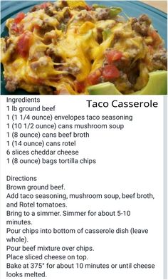 the recipe for taco casserole is shown