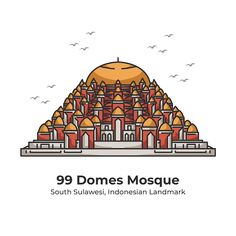 the logo for 99 domes mosque, south malaysia's indonesian landmark with birds flying around it