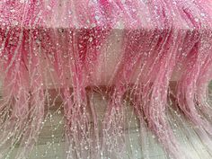 Pink Sparkle Bead Tulle Lace Fabric, Dip Dye Bead Fabric With Ombre Colors and Florals Vines for Prom Dress - Etsy Canada Bead Lace, Princess Wardrobe, Disco Birthday Party, Disco Birthday, Girl Birthday Party Ideas, Quinceañera Dresses, Beaded Fabric, Beaded Lace Fabric, Beaded Tulle