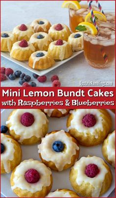 mini lemon bundt cakes with raspberries and blueberries