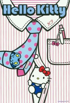 an image of hello kitty on the back of a shirt with a tie and bow