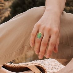 All about the green with the natural gemstone Chrysoprase also known as "Australian jade."

One Of A Kind (OOAK) Green Goddess, Signature Collection, The Natural, Statement Ring, Statement Rings, Natural Gemstones, Jade, Gemstones, Ring