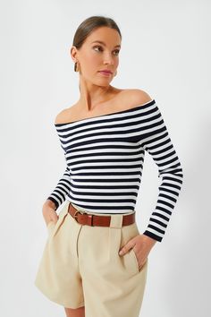 Navy Stripe Off The Shoulder Reese Top | Tuckernuck Striped Sailor Long Sleeve Top, Sailor Striped Long Sleeve Top, Sailor Style Striped Long Sleeve Top, Striped Sailor Style Top For Spring, Spring Sailor Striped Top, Striped Off-shoulder Fitted Top, Striped Off-shoulder Top For Spring, Striped Fitted Off-shoulder Top, Fitted Striped Off-shoulder Top