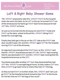 a baby shower game with the words left and right