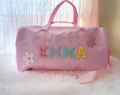 High quality personalized duffel bag. Perfect for kids gift, dance bag, overnight bag, sleep over bag and more  ❤️Price includes 6 free patches/letters + making + two day priority shipping ❤️ extra patches will be $3 each. I will contact you and l send custom links for the difference. feel free to place the order.  Choose your own letter patches to add the personal touch.  Size: 18.5 inch x 10 inch x 7.5 inch 3-pieces set includes: - One Duffel: 18.5 inch x 10 inch x 7.5 inch - One XL Pouch: 11 Personalized Duffle Bag, Custom Duffle Bags, Dance Theme, Personalized Bags, Letter Patches, Wishlist 2024, Leather Duffel, Dance Bag, Duffel Bags