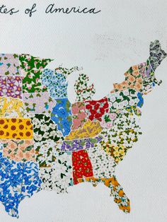 the united states of america is made up of many different colors and patterns on white paper