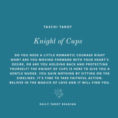 a blue background with the text knight of cups