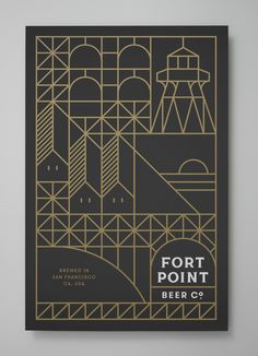 a black and gold poster with the words fort point beer co on it's front