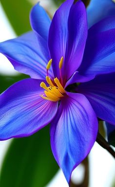 a purple flower with yellow stamen on it