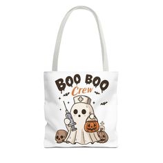 a white bag that says boo boo crew with a ghost and pumpkins on it