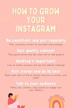 a pink poster with the words how to grow your instagram