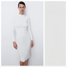 Nwt. Zara White Knit Midi Dress With Back Vent, Round Neckline, Long Sleeves. Size S. Ref. 2488/001. Pit To Pit 13,5" Flat, Shoulders 11", Sleeves 22,5", Waist 11", Length 44". 1004. Do2 Green Slip Dress, Zara Midi Dress, Crochet Midi Dress, Ribbed Tank Dress, Lace Halter Dress, Chambray Shirt Dress, Draped Midi Dresses, Zara Woman Dress, Embroidered Midi Dress