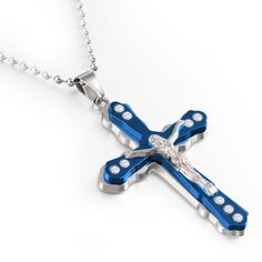 "Blue And Silver Cross Unisex Pendant Necklace, Bl55590158 Chain Length: 24 Inch Metal: Stainless Steel Style: Casual/Sporty/Streetwear Best For Gifts On Any Occasion Message Me For Bundle Or Any Query Thank You!!" Sporty Streetwear, Mens Accessories Jewelry, Casual Sporty, Silver Cross, Chain Lengths, Chain Length, Blue And Silver, Style Casual, Mens Accessories