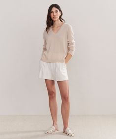 Flynn Cashmere Sweater Oatmeal As a nod to the classics, this covetable 100% cashmere piece embraces all the ease of a relaxed fit knit with the sophistication of a v-neck silhouette. Tuck this lightweight layer into trousers or pair it with your favorite slip skirt to instantly upgrade any outfit. | Jenni Kayne Women's Flynn Cashmere Sweater Size X-Large Casual Cashmere V-neck Sweater, Classic Spring Cashmere V-neck Sweater, Casual Everyday Cashmere V-neck Sweater, Casual Beige Cashmere Sweater, Classic Neutral Sweater For Spring, Beige Relaxed Fit Cashmere Sweater, Spring Cashmere Sweater In Relaxed Fit, Spring Cashmere Sweater With Relaxed Fit, Classic Cream V-neck Sweater For Spring