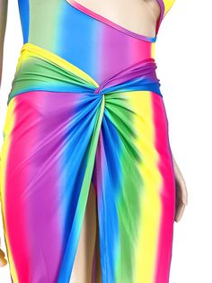 Plus Size Two Piece Rainbow Top + Skirt Suit Beach Swimsuits Rainbow Jumpsuit, Pool Club, Sheer Swimsuit, Rainbow Top, Irregular Skirt, Floral Dress Formal, Boho Swimwear, Tanning Salon, Elastic Waist Dress