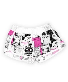 Step up your style game with these purr-fect Pink, Black and White Cute Cats Shorts! Made with high-quality material, these shorts feature a charming cat print that will add a playful touch to any outfit. Show off your love for felines while staying comfortable and fashionable. 100% polyester Machine wash; tumble dry made in Guatemala Shipping note: This item is made to order. Allow extra time for your Urban Smalls original design to ship. If between sizes, we recommend ordering one size up in o Elastic Waist Shorts, Girls Pajamas, Cat Print, Boys T Shirts, Guatemala, Step Up, Short Tops, Pink Black, Cute Cats