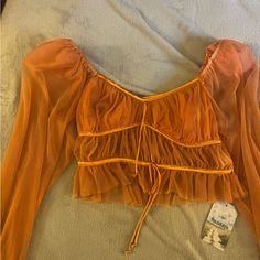 Size L - Never Worn - Nyc Boutique Orange V-neck Blouse For Party, Chic Orange Top For Party, Orange Tops For Fall Party, Orange Top For Fall Party, Chic Orange Party Top, Chic Orange Party Blouse, Fitted Orange Blouse For Party, Fitted Orange Party Blouse, Orange Party Top For Fall