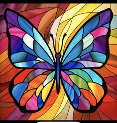 a stained glass butterfly with multicolored wings