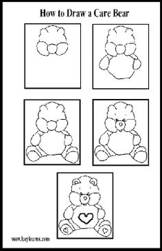 how to draw a care bear with four pictures in the middle and one on the bottom