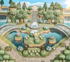 an artist's rendering of a garden with flowers and trees