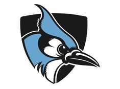 the blue jay logo is shown in black and white, with a large beak on it's head