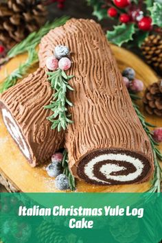 Decorative yule log cake rolled with rich mascarpone and chocolate ganache, a classic Italian Christmas dessert centerpiece. Log Cake Recipe, Christmas Log Cake, Yule Log Cake Recipe, Yule Log Recipe, Christmas Yule Log, Chocolate Log, Chocolate Yule Log, Sponge Cake Filling, Whiskey Cake