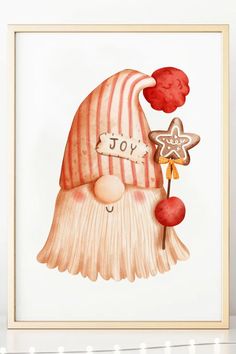 a watercolor painting of a santa clause holding a star