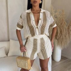 [video width="720" height="960" mp4="https://thextremeshopper.com/wp-content/uploads/crochetshortset.mp4"][/video] Crochet Two Piece, Knitted Shorts, Knit Suits, Ribbed Crochet, Oversize Knit, Cardigan Pattern, Knitting Women Sweater, Short Suit, Pattern Free