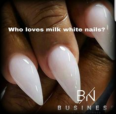 Milky White Nail, White Gel Nails, Unghie Nail Art, Milky Nails, Pointy Nails, Nails Polish, White Nail, Pink Nail, Hot Nails