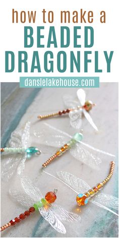 Beaded dragonflies with sheer gossamer wings made of Cricut acetate, which flutters with the slightest movement. Beaded Dragonfly Tutorial, Cricut Ornament, Glass Bead Crafts, Dragonfly Ornament, Beaded Dragonfly, Dragonfly Art, Bead Weaving Patterns