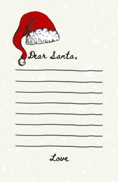 a santa hat on top of a paper with the words bar santa love written below it