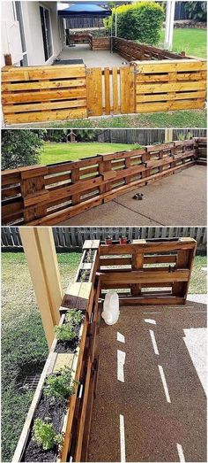 some wooden benches sitting next to each other