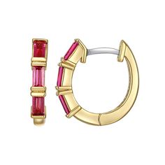 Add a hint of elegance to your look with these stylish Sarafina simulated ruby hoop earrings. Click on this JEWELRY & WATCHES GUIDE to learn about fit, styles, materials and more! Add a hint of elegance to your look with these stylish Sarafina simulated ruby hoop earrings. Click on this JEWELRY & WATCHES GUIDE to learn about fit, styles, materials and more! FEATURES Dimensions: 9/16"L x 1/16"W Backings: click-it Nickel free Metal: bronze Plating: 14k gold flash plated, fine silver Finish: polish Elegant Ruby Hoop Earrings For Anniversary, Elegant Small Hoop Red Earrings, Elegant Red Huggie Hoop Earrings, Elegant Small Red Hoop Earrings, Elegant Red Small Hoop Earrings, Channel Set, Baguette Cut, Huggie Hoop Earrings, Jewelry Earrings Hoops