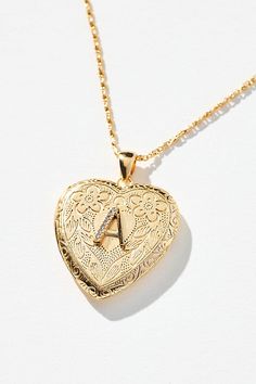 Monogram Heart Locket Necklace Vintage Locket Necklace Gold, Necklace Lockets, Locket Gold, Locket Necklace Vintage, Monogram Hearts, 2024 Wishlist, Gold Locket Necklace, Gold Girl, Heart Locket Necklace