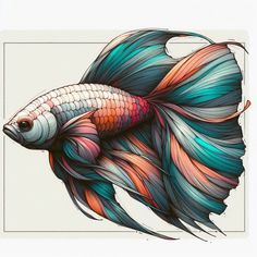 a drawing of a fish with multicolored lines on it's body and tail