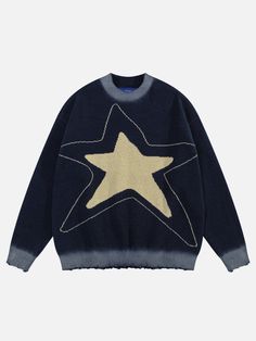 Ripped Sweater, Top Streetwear Brands, Patchwork Sweater, Star Sweater, Chic Sweaters, Clothing Details, Print Sweater, 90s Grunge, Grunge Style