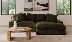 a living room scene with focus on the couch and coffee table