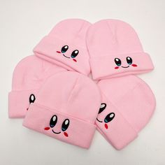 Kawaii Kirby Beanie Hat - Kuru Store Kirby Beanie, Kawaii Kirby, Kawaii Hat, Face Embroidery, Bonnet Cap, Cap Girl, Japanese Kawaii, Winter Gift, Halloween Accessories