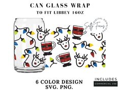 a glass jar with reindeers on it and the words can glass wrap to fit liberty