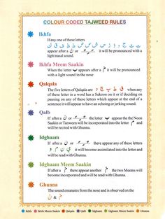 an arabic text is shown with different colors and numbers on the page, including letters that spell