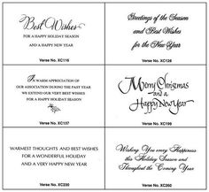 four christmas cards with the words merry and happy new year written in cursive writing