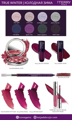 Makeup For True Winter, House Of Colour Winter Makeup, True Winter Makeup Palette, Cool Winter Makeup Palette, True Winter Makeup Looks, True Winter Color Palette Outfits, Cool Winter Makeup, True Winter Lipstick, Deep Winter Makeup