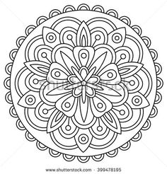 an abstract black and white coloring book page with circular design in the center, on a white background