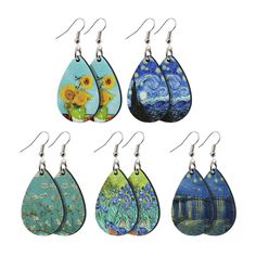 PRICES MAY VARY. MATERIAL: These elegant pairs of teardrop earrings are made of premium MDF material and beautifully printed with cute images on both sides. The teardrop-shaped earrings are ideal pendants that ladies cannot miss. DIMENSION: Each pretty earring in a teardrop shape measures about 0.97 x 1.5 x 0.11 inch (2.46 x 3.81 x 0.28 cm). The earring hook is around 0.78 x 0.78 inch (1.1 x 1.1 cm). STYLISH DESIGNS: These teardrop-shaped earrings are printed with a range of our unique, lovely, Glasses And Earrings Together, Pretty Earring, Starry Night Over The Rhone, Sunflower Vans, Nice Designs, Wood Dangle Earrings, Shrinky Dink, The Starry Night, Almond Blossom