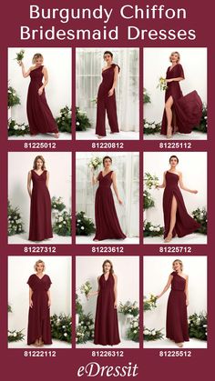 the bridesmaid dresses are all different colors and sizes