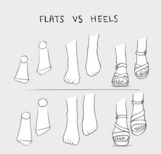 different types of feet and heels are shown in this drawing technique, which is used to describe