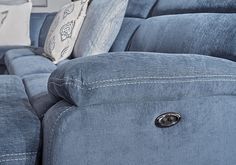 Crescent Place Navy Blue Polyester Fabric 6 Pc Power Reclining Sleeper Sectional | Rooms to Go Recliner Couch