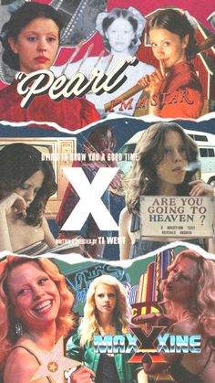 the movie poster for pearl x is shown in three different colors and sizes, including one with