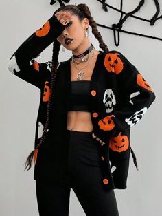 Casual Spooky Outfits, Womens Halloween Costume Ideas Creative, Pumpkin Cardigan, Halloween Core, Cottagecore Halloween, Halloween Mode, Zombie Bride, Cartoon Halloween