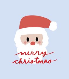 a santa claus face with the words merry christmas written in red on a blue background